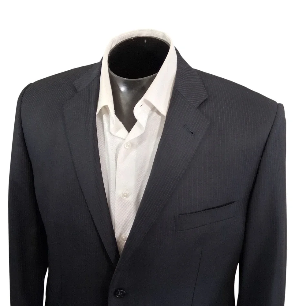 Baroni Prive Blazer Mens 42S Black Stripe Super 150s Wool Two Button Double Vent